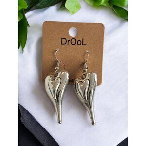 New Large Silver Tear Drop Hearts Pierced Dangling Earrings Jewelry